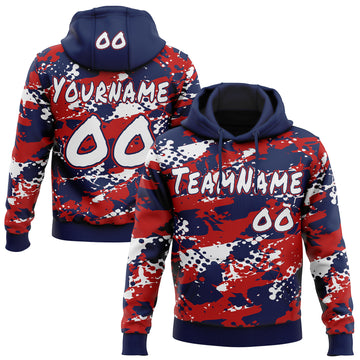 Custom Graffiti Pattern White Navy-Red Paint Splatter Halftone Dots Pullover Sweatshirt Hoodie