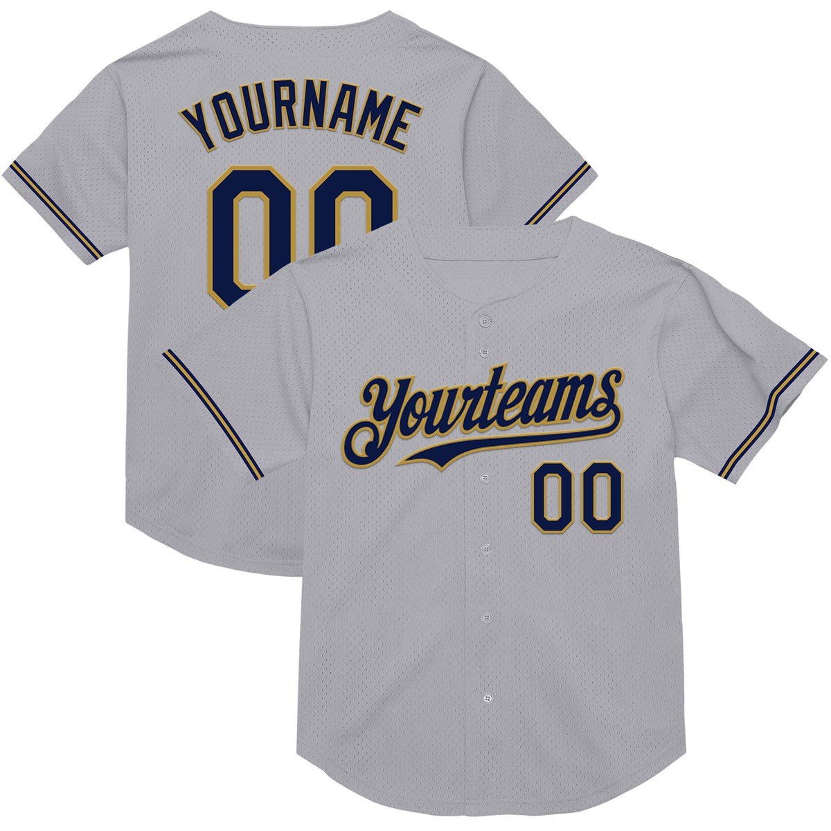 Custom Gray Navy Old Gold Mesh Authentic Throwback Baseball Jersey Discount 