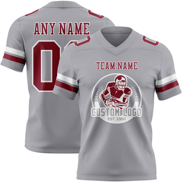 Custom Gray Crimson-White Authentic Football Jersey