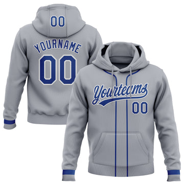 Custom Stitched Gray Royal-White Baseball Pullover Sweatshirt Hoodie
