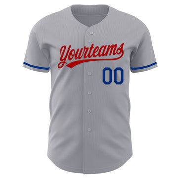 Custom Gray Royal-Red Authentic Baseball Jersey