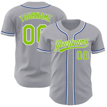 Custom Gray Neon Green Royal-White Authentic Baseball Jersey