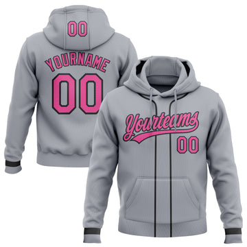 Custom Stitched Gray Pink-Black Baseball Pullover Sweatshirt Hoodie