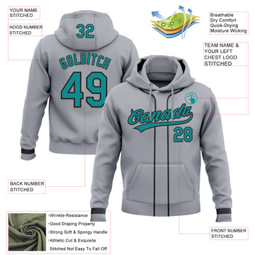 Custom Stitched Gray Teal-Black Baseball Pullover Sweatshirt Hoodie