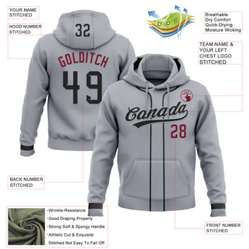 Custom Stitched Gray Black-Crimson Baseball Pullover Sweatshirt Hoodie