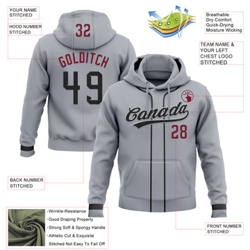 Custom Stitched Gray Black-Crimson Baseball Pullover Sweatshirt Hoodie