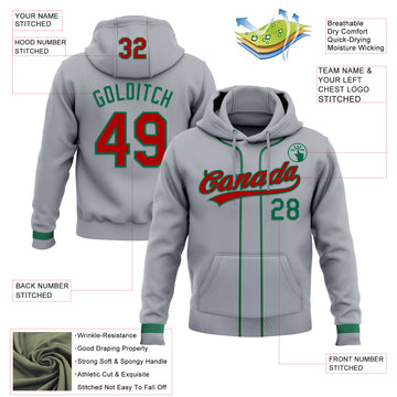 Custom Stitched Gray Red-Kelly Green Baseball Pullover Sweatshirt Hoodie