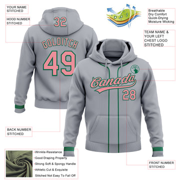 Custom Stitched Gray Medium Pink-Kelly Green Baseball Pullover Sweatshirt Hoodie