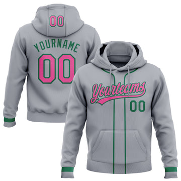Custom Stitched Gray Pink-Kelly Green Baseball Pullover Sweatshirt Hoodie