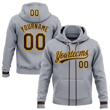 Custom Stitched Gray Brown-Gold Baseball Pullover Sweatshirt Hoodie