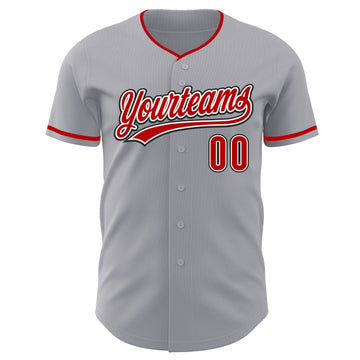 Custom Gray Red White-Black Authentic Baseball Jersey