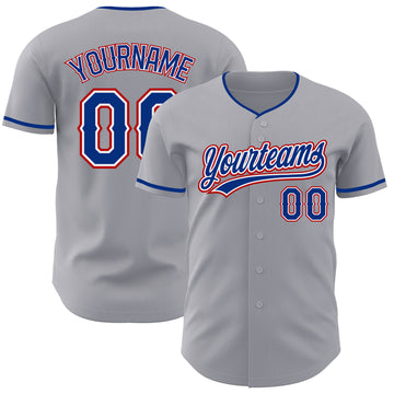 Custom Gray Royal White-Red Authentic Baseball Jersey