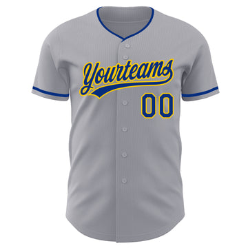 Custom Gray Royal-Yellow Authentic Baseball Jersey