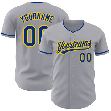 Custom Gray Royal-Yellow Authentic Baseball Jersey