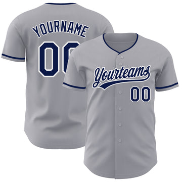 Custom Gray Navy-White Authentic Baseball Jersey