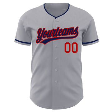 Custom Gray Navy-Red Authentic Baseball Jersey