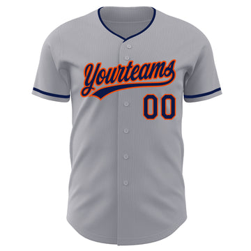 Custom Gray Navy-Orange Authentic Baseball Jersey