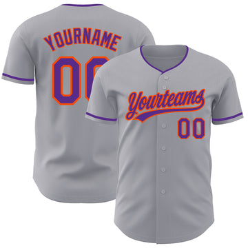 Custom Gray Purple-Orange Authentic Baseball Jersey