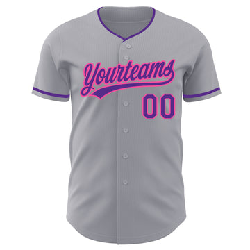 Custom Gray Purple-Pink Authentic Baseball Jersey