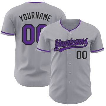 Custom Gray Purple-Black Authentic Baseball Jersey