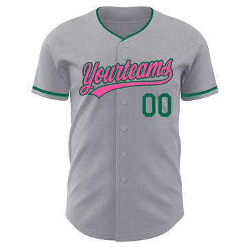 Custom Gray Pink-Kelly Green Authentic Baseball Jersey