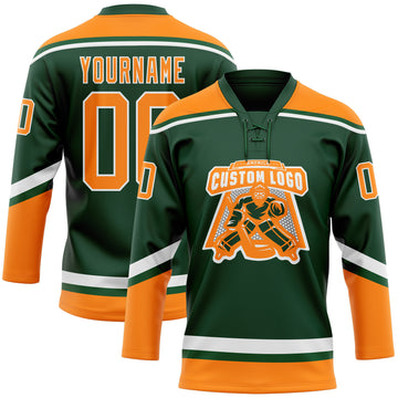 Custom Green Bay Orange-White Hockey Lace Neck Jersey