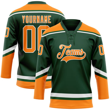 Custom Green Bay Orange-White Hockey Lace Neck Jersey