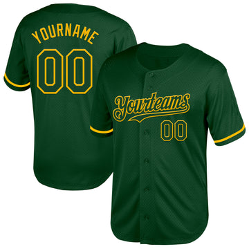 Custom Green Gold Mesh Authentic Throwback Baseball Jersey