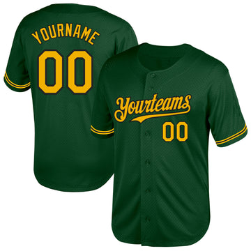 Custom Green Gold-Black Mesh Authentic Throwback Baseball Jersey