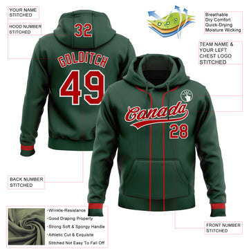 Custom Stitched Green Red-White Baseball Pullover Sweatshirt Hoodie