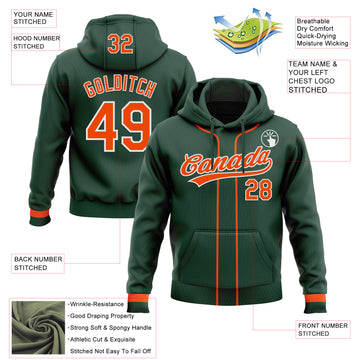 Custom Stitched Green Orange-White Baseball Pullover Sweatshirt Hoodie