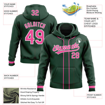 Custom Stitched Green Pink-White Baseball Pullover Sweatshirt Hoodie