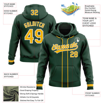 Custom Stitched Green Gold-White Baseball Pullover Sweatshirt Hoodie