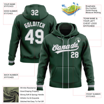 Custom Stitched Green White-Gray Baseball Pullover Sweatshirt Hoodie