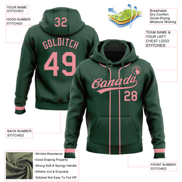 Custom Stitched Green Medium Pink Baseball Pullover Sweatshirt Hoodie