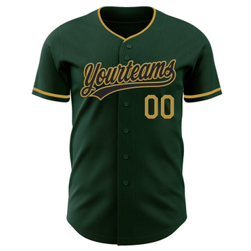 Custom Green Black-Old Gold Authentic Baseball Jersey