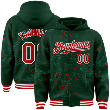 Custom Green Red Kelly Green-White Fragment 3D Pattern Design Bomber Full-Snap Varsity Letterman Hoodie Jacket