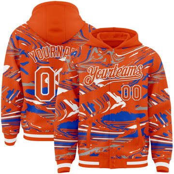 Custom Figure Orange Thunder Blue-White Fluid Bomber Full-Snap Varsity Letterman Hoodie Jacket