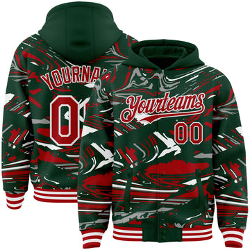 Custom Figure Red Green-White Fluid Bomber Full-Snap Varsity Letterman Hoodie Jacket