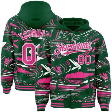 Custom Figure Pink Kelly Green-White Fluid Bomber Full-Snap Varsity Letterman Hoodie Jacket