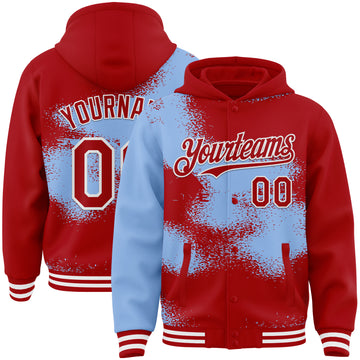 Custom Black Light Blue-White Abstract Color Blocks Fragment 3D Pattern Design Bomber Full-Snap Varsity Letterman Hoodie Jacket