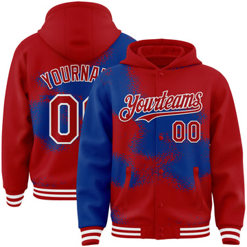 Custom Black Royal-White Abstract Color Blocks Fragment 3D Pattern Design Bomber Full-Snap Varsity Letterman Hoodie Jacket