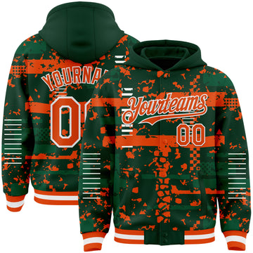 Custom Green Orange Kelly Green-White Abstract Fragment Shape 3D Pattern Design Bomber Full-Snap Varsity Letterman Hoodie Jacket