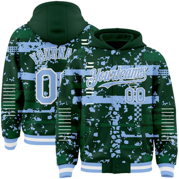Custom Green Light Blue Kelly Green-White Abstract Fragment Shape 3D Pattern Design Bomber Full-Snap Varsity Letterman Hoodie Jacket