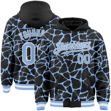 Custom Black Light Blue-White Abstract Network 3D Pattern Design Bomber Full-Snap Varsity Letterman Hoodie Jacket