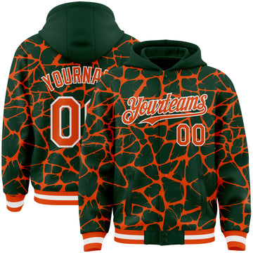 Custom Green Orange-White Abstract Network 3D Pattern Design Bomber Full-Snap Varsity Letterman Hoodie Jacket