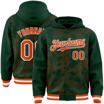 Custom Green Orange-White Curve Lines 3D Pattern Design Bomber Full-Snap Varsity Letterman Hoodie Jacket