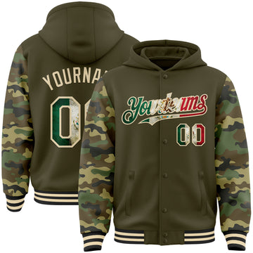 Custom Olive Vintage Mexican Flag-Cream Digital Camo Two Tone Bomber Full-Snap Varsity Letterman Hoodie Jacket