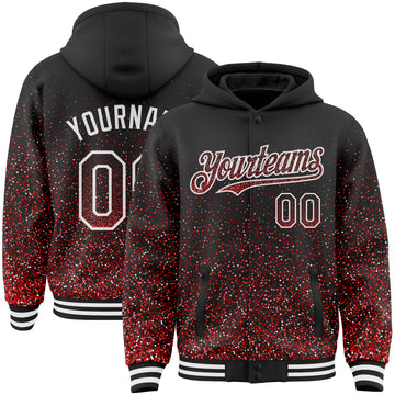 Custom Black Red-White Abstract Colorful Glittering Dot 3D Pattern Bomber Full-Snap Varsity Letterman Hoodie Jacket