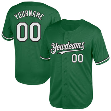 Custom Kelly Green White-Black Mesh Authentic Throwback Baseball Jersey